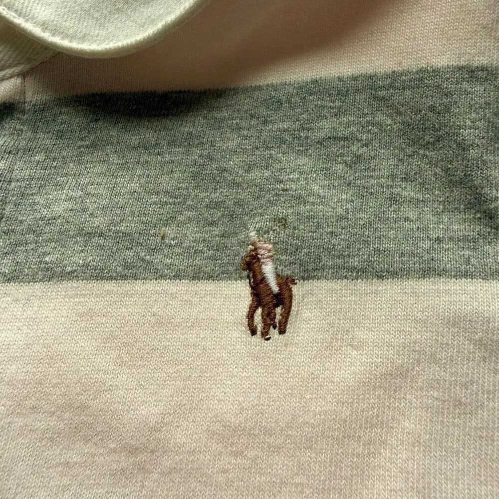 Ralph Lauren polo dress girls 24M pink gray rugby striped long sleeve flesh pony
